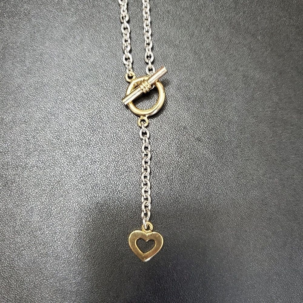 Cookie Lee two-tone heart necklace 24" Y style